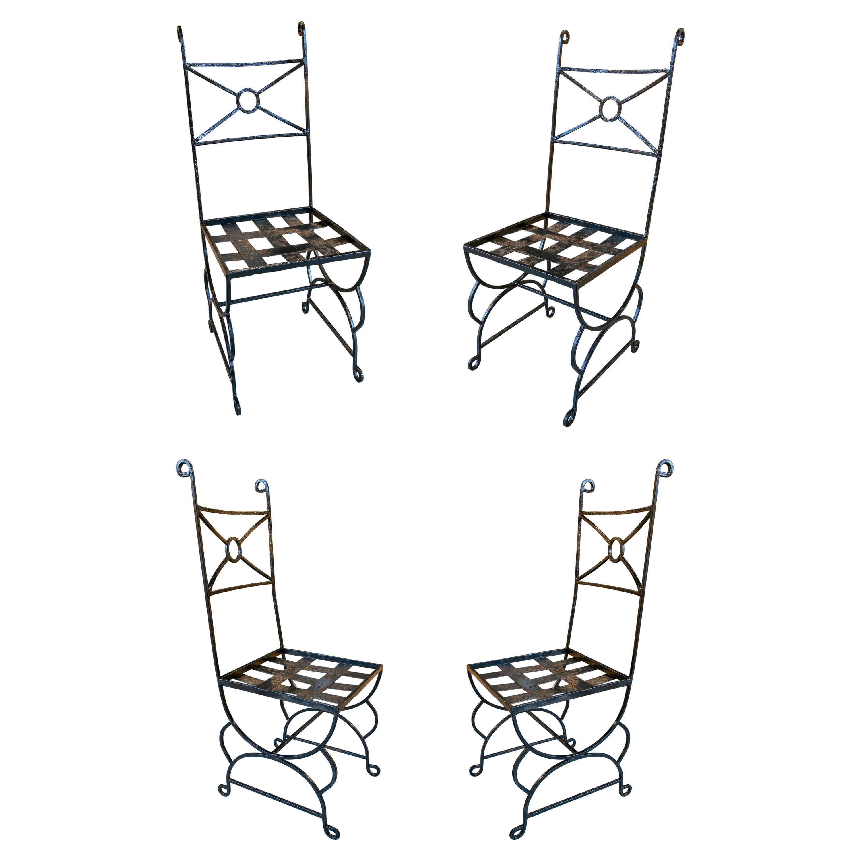 1970s Set of Four Spanish Iron Chairs Painted in Black