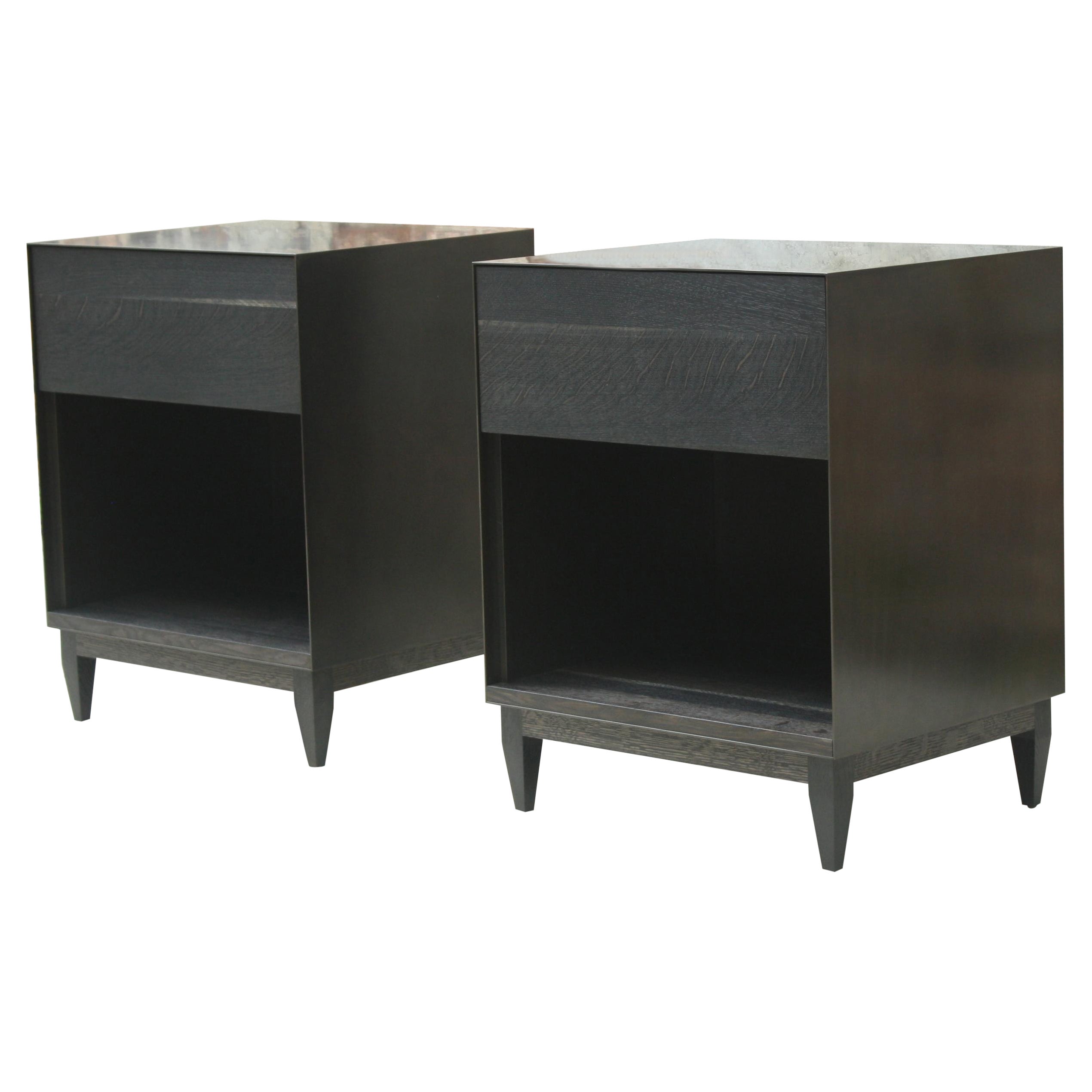 Oxide Matching Side Cabinets Handmade by Laylo Studio in Oak and Blackened Steel For Sale