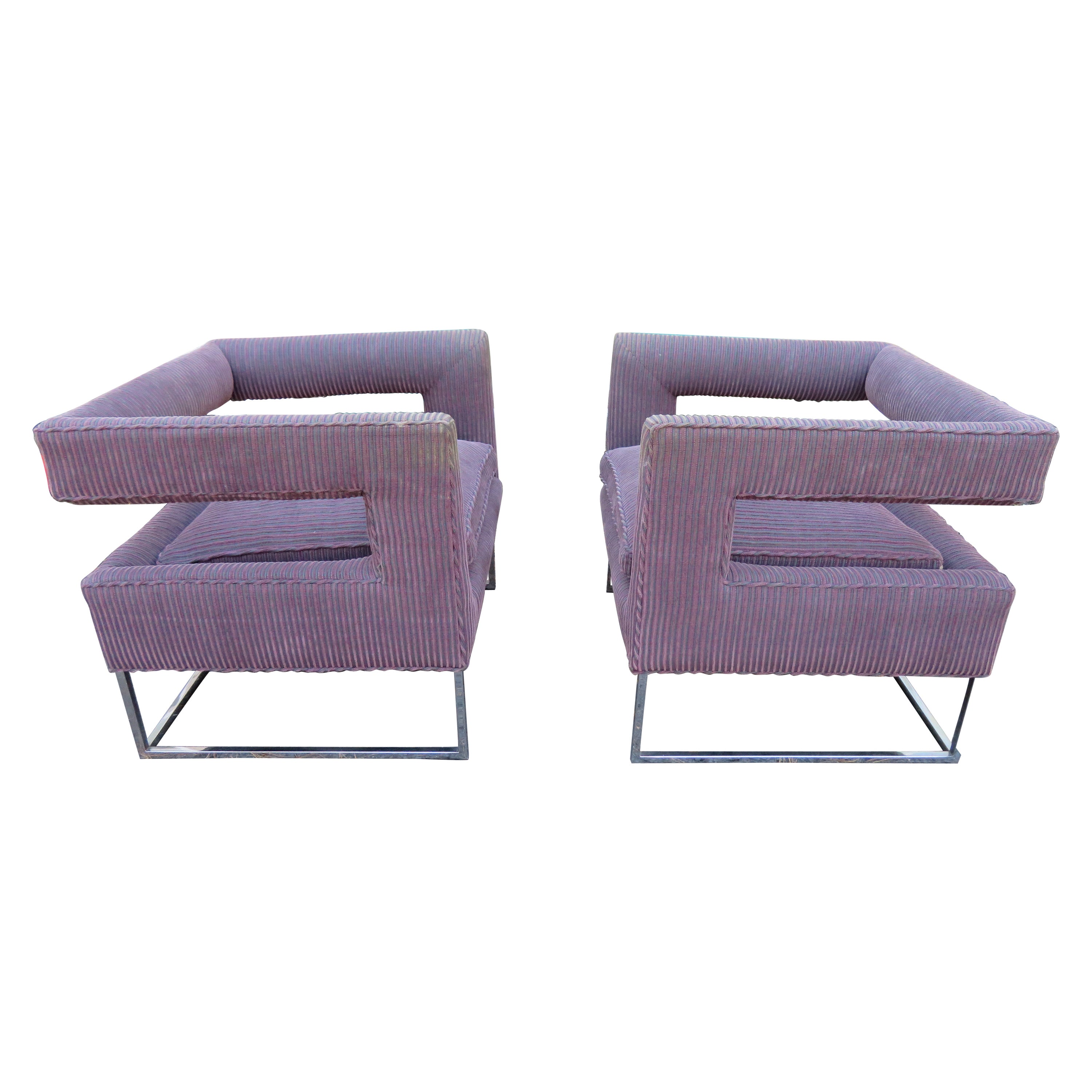 Paire de chaises cubes à dossier ouvert de style Milo Baughman et chrome du milieu du siècle dernier en vente