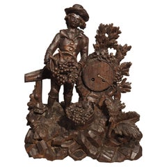 19th Century Highly Carved French Oak Sculpture of a Man Harvesting Wine Grapes