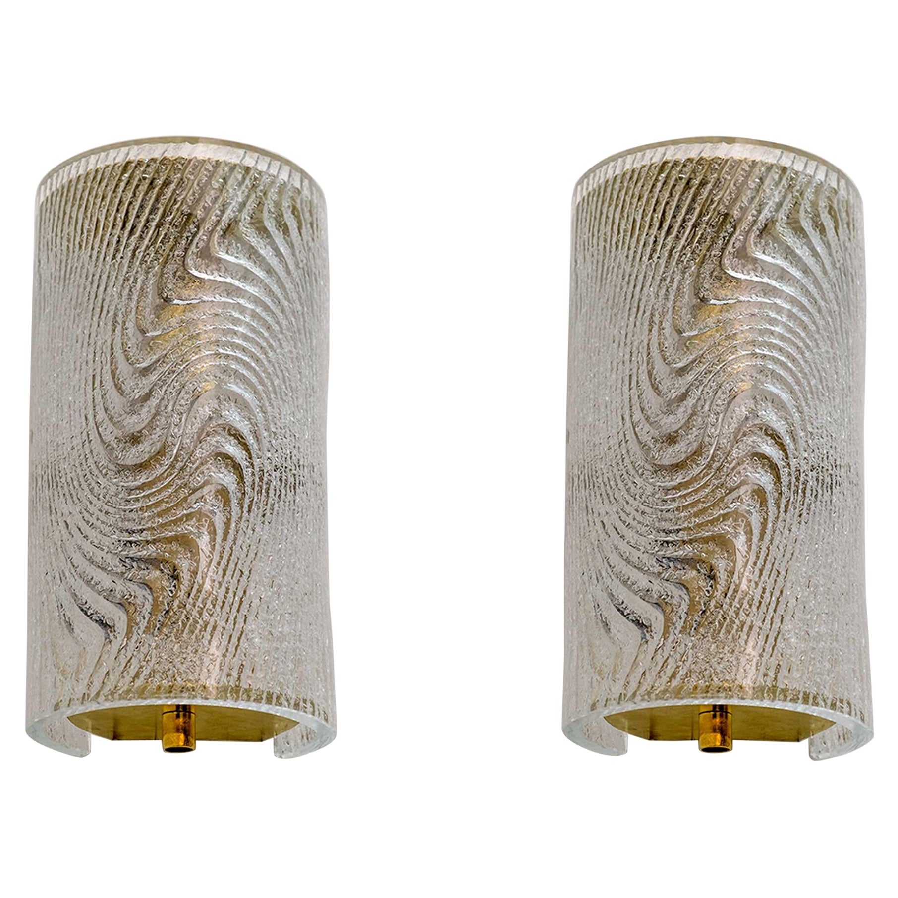 Pair of Modern Italian Murano Glass and Brass Wall Sconces "Corteccia", 80s