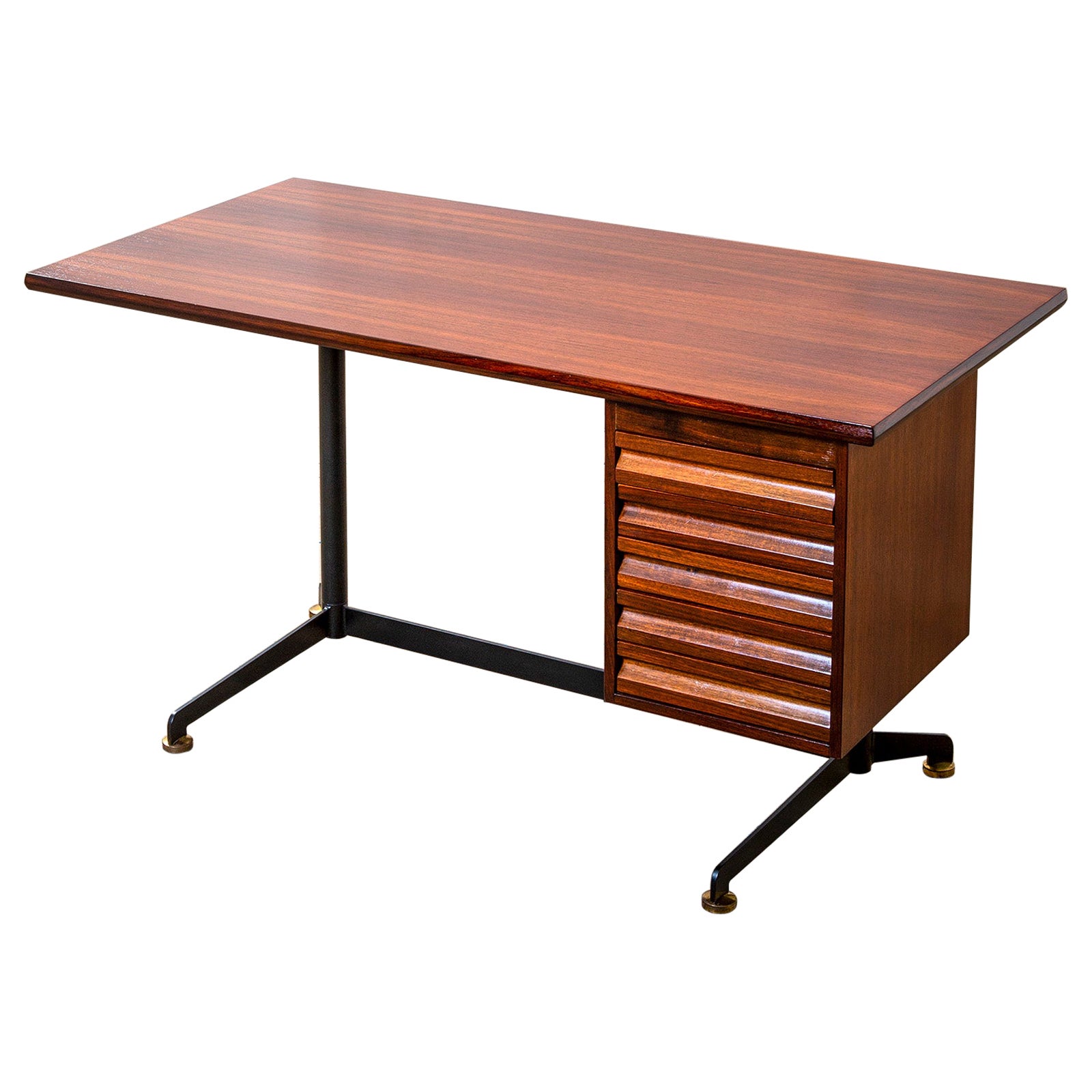 20th Century Osvaldo Borsani for Tecno T90 Desk Wood with Chest of Drawers 60s For Sale