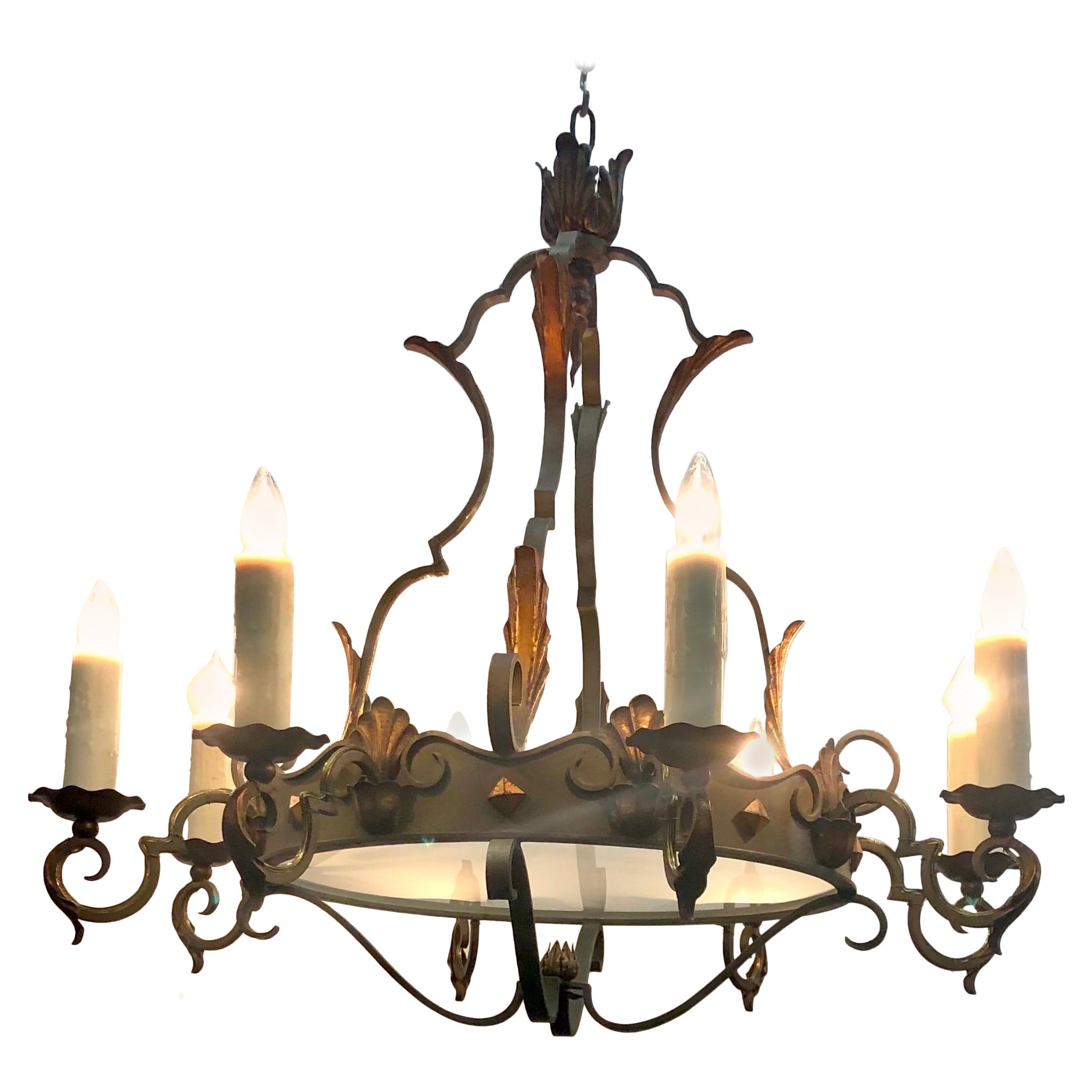 Régence Style French  Tôle  & Wrought Iron Chandelier, Early 20th Century