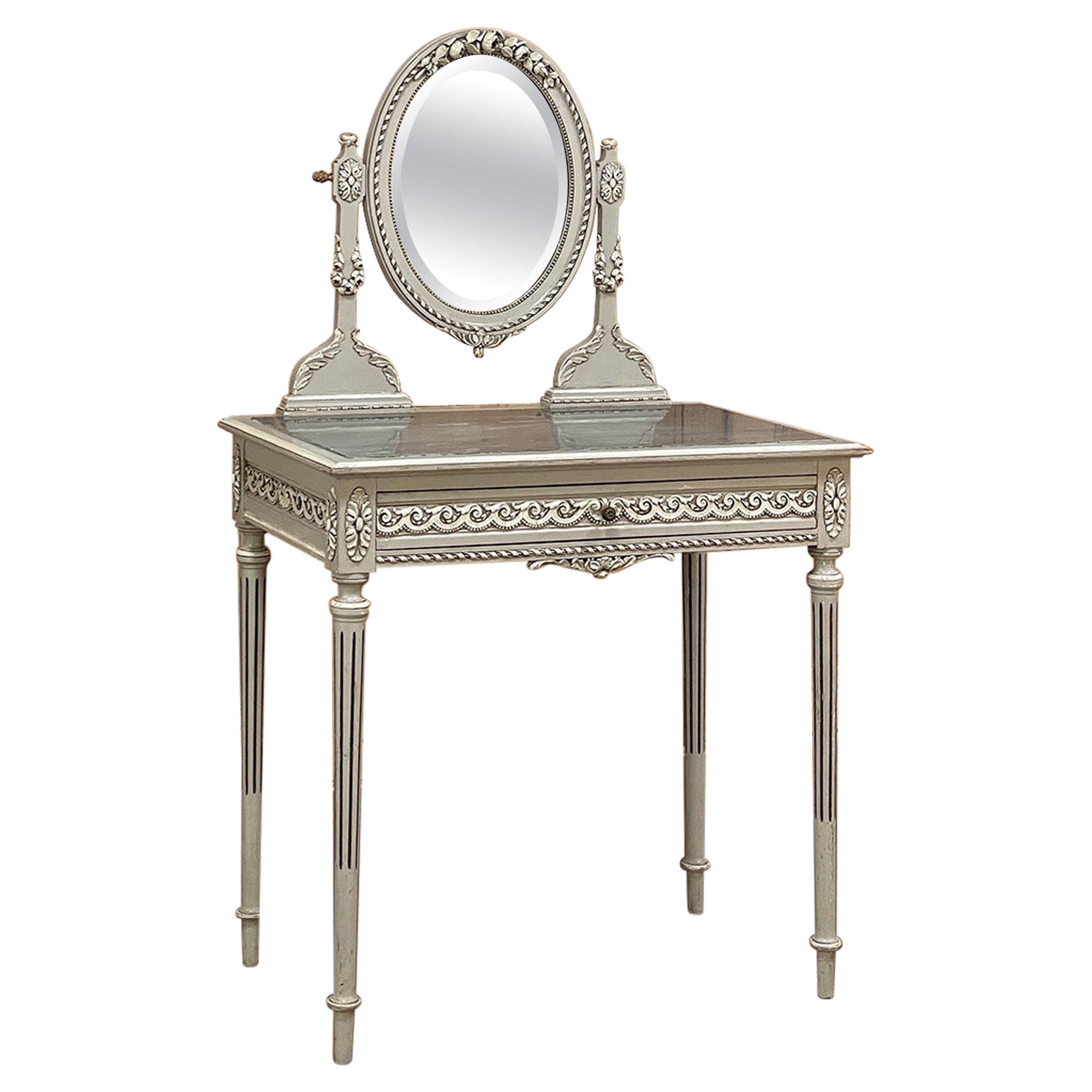 Antique French Louis XVI Painted Marble Top Vanity For Sale