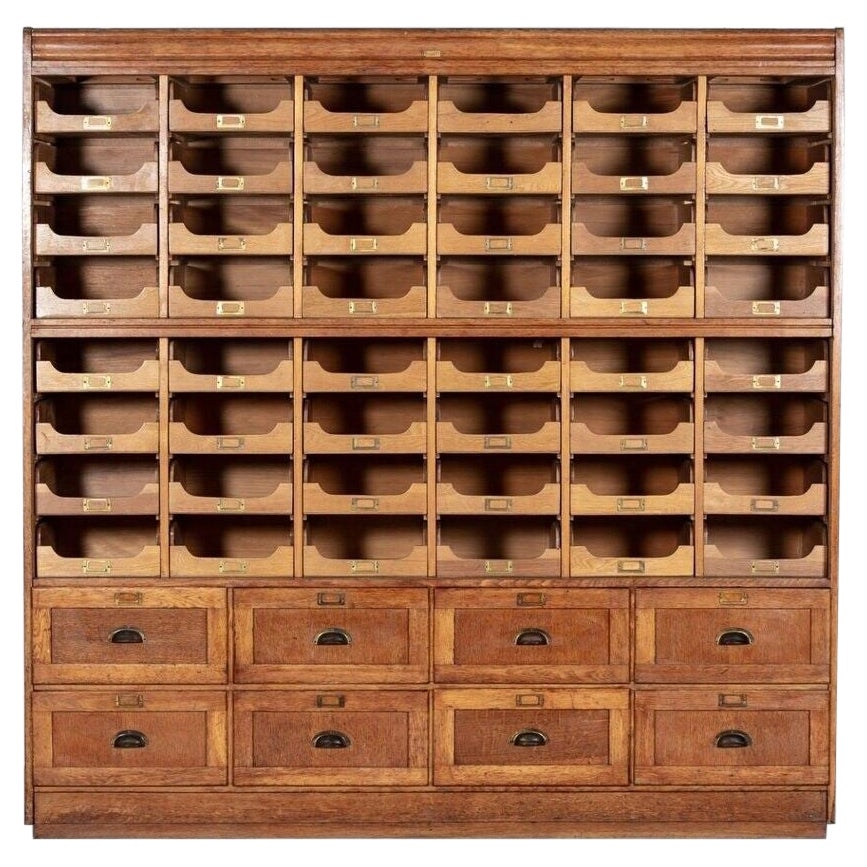 Monumental 19th C English Oak Haberdashery Cabinet