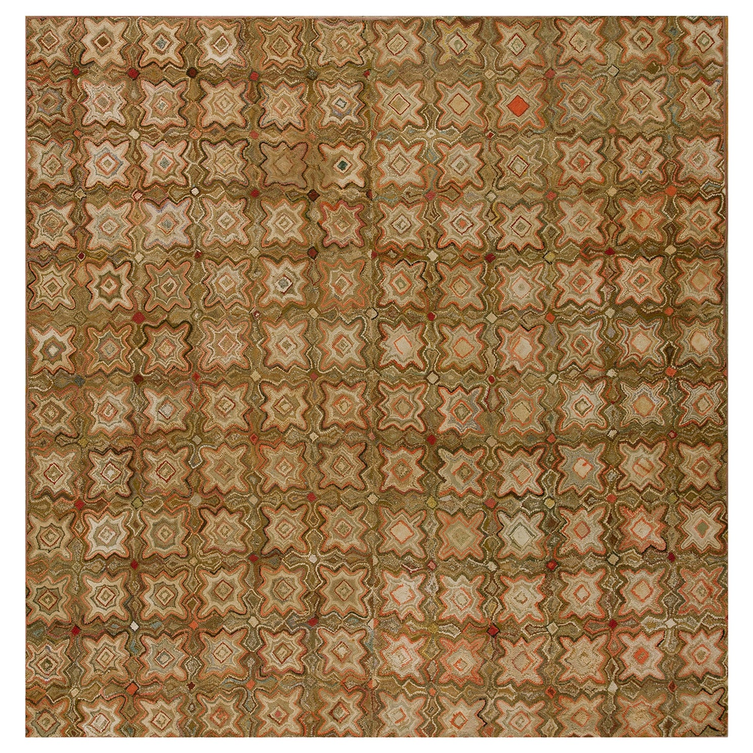 Antique  American Hooked Rug 8' 4'' x8' 8''  For Sale