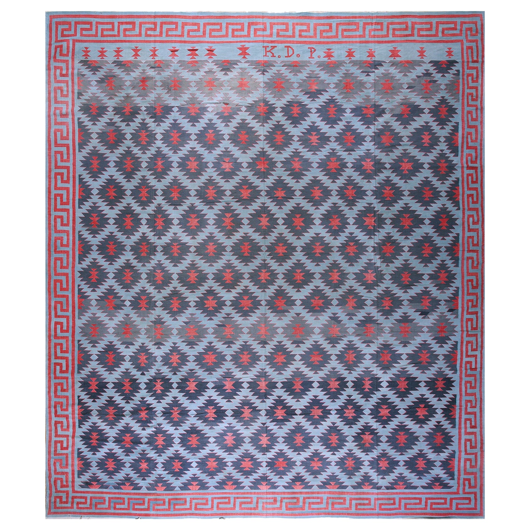 1930s Indian Cotton Dhurrie Carpet ( 12'10" x 14'9" - 392 x 450 ) For Sale