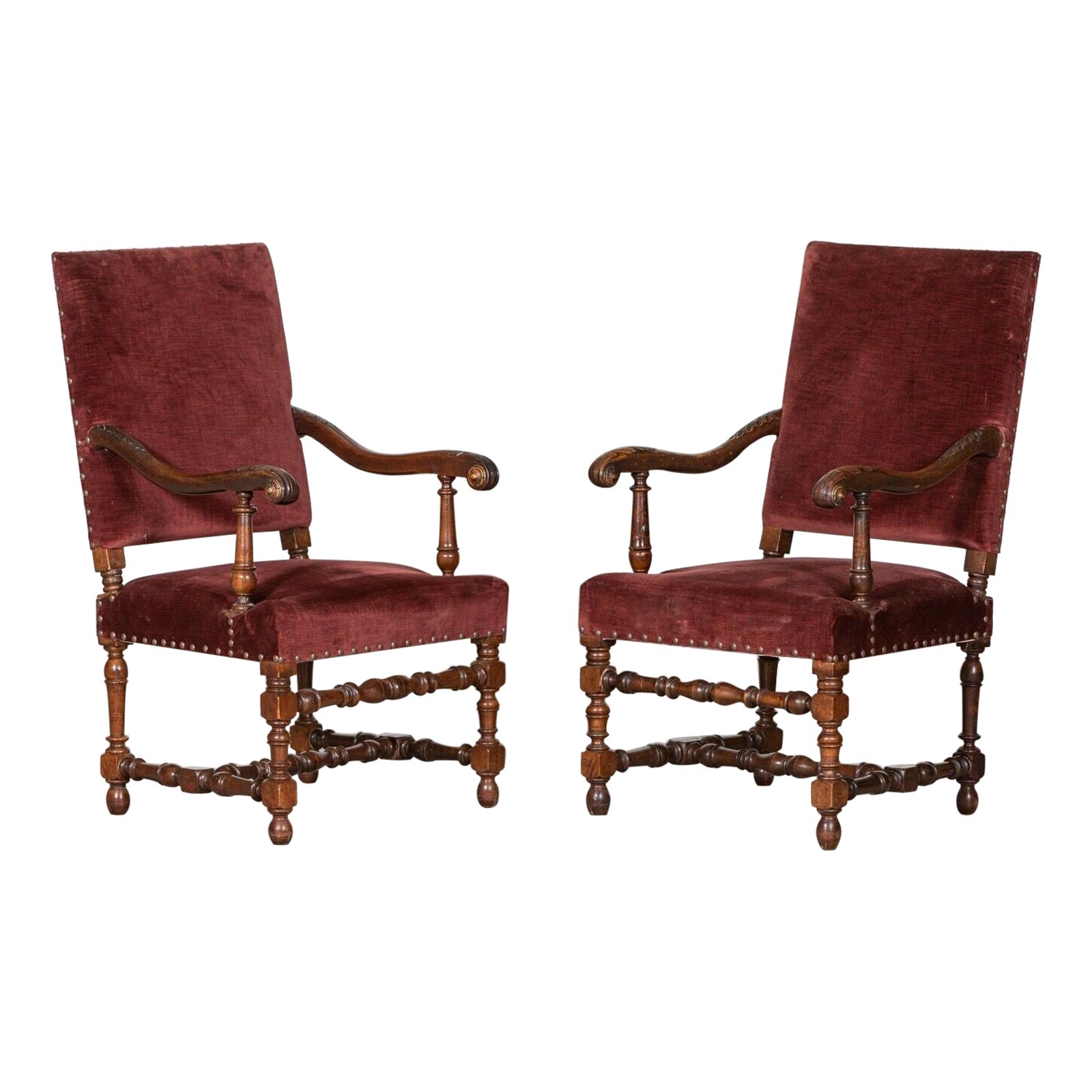 Nr Pair 19thC French Walnut Library Chairs