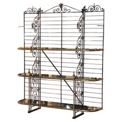 Antique 19th Century French Wrought Iron and Brass Baker's Rack Signed Paris, France