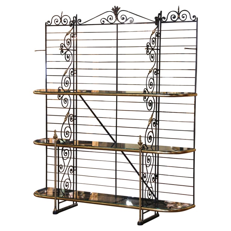 French Storage Rack Kitchen 19th Century French Wrought Iron and Brass Baker's Rack Signed Paris ...