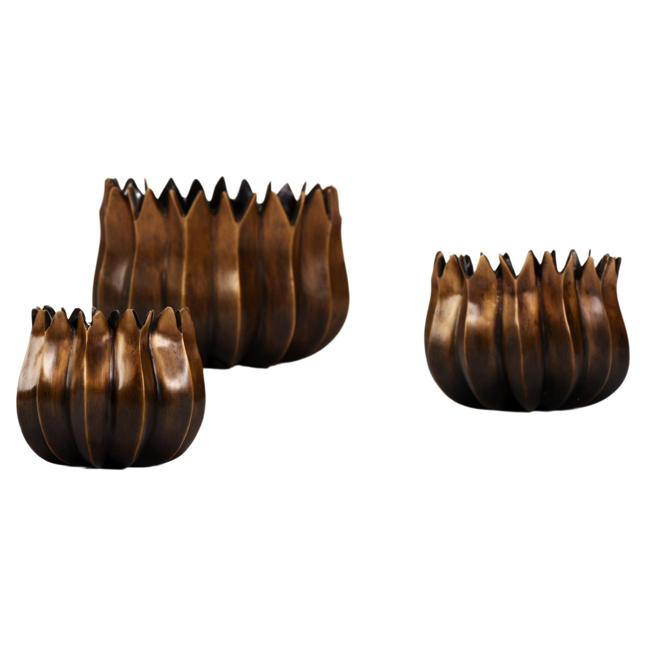 Medium Cast Bronze Haru Bowl with Ombre Finish by Elan Atelier 'in Stock' For Sale