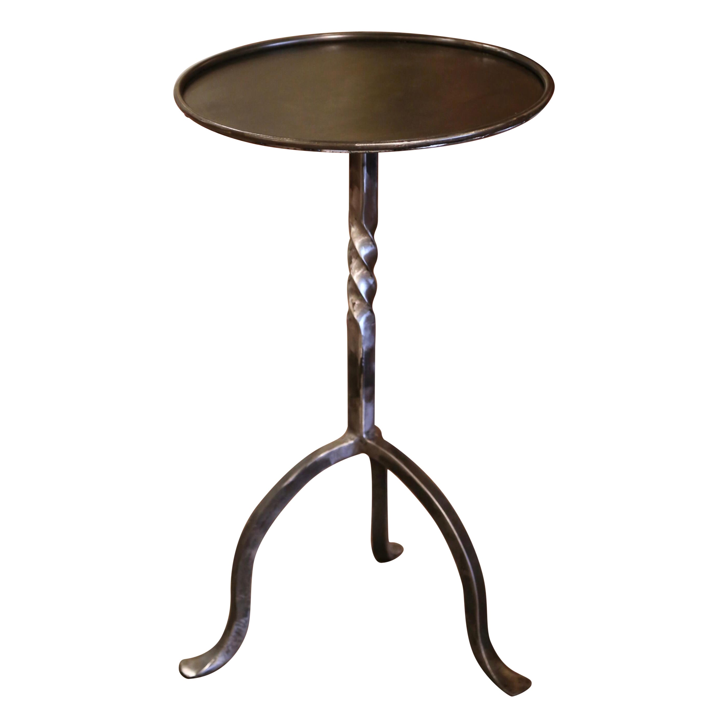 French Style Polished Wrought Iron Pedestal Martini Side Table