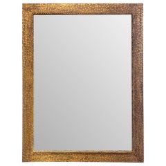 Gold Gilt Hammered and Forged Metal Frame Rectangular Mirror, Spain, 1950s
