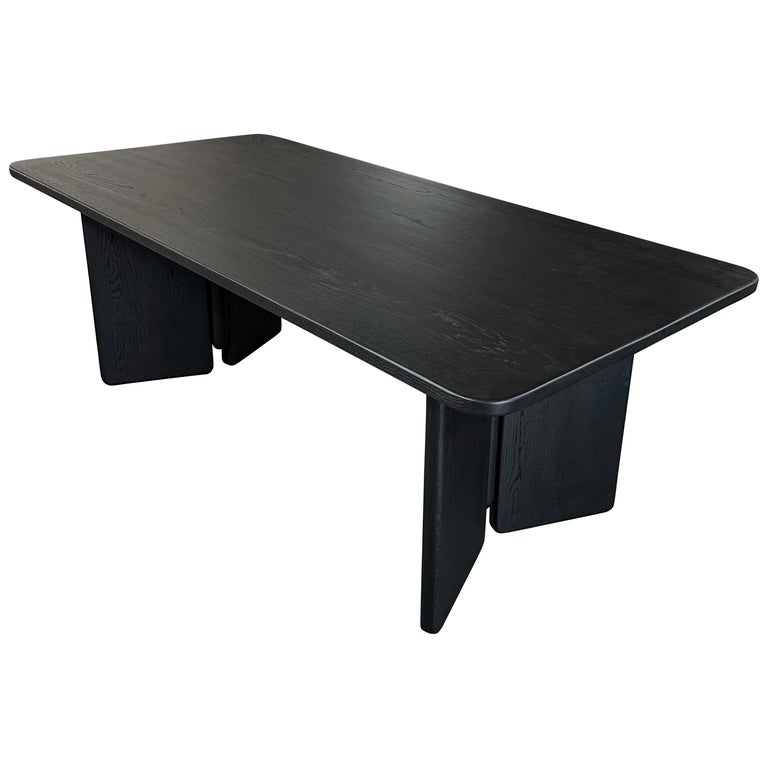 Custom Midcentury Style Rectangular Black Oak Dining Table by Adesso Imports For Sale at 1stDibs