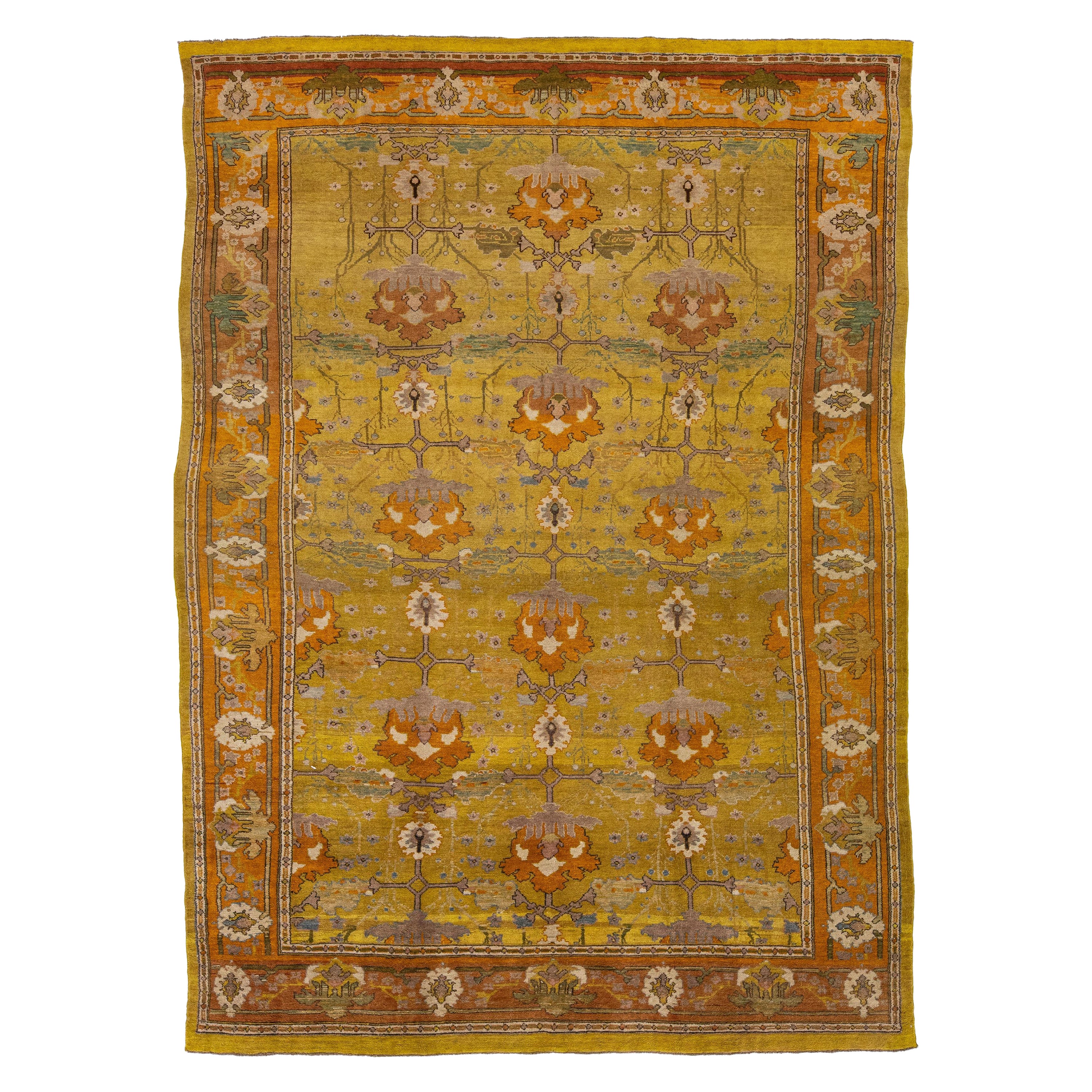 Goldenrod Vintage Donegal Arts & Crafts Style Handmade Wool Rug by Apadana For Sale
