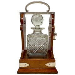 Antique English Silver-Plate, Golden Oak & Cut Crystal Tantalus, Circa 1890.