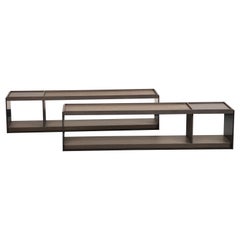 Pair of B&B Italia Brushed Black Oak and Bronzed Steel 'Surface' Coffee Tables 