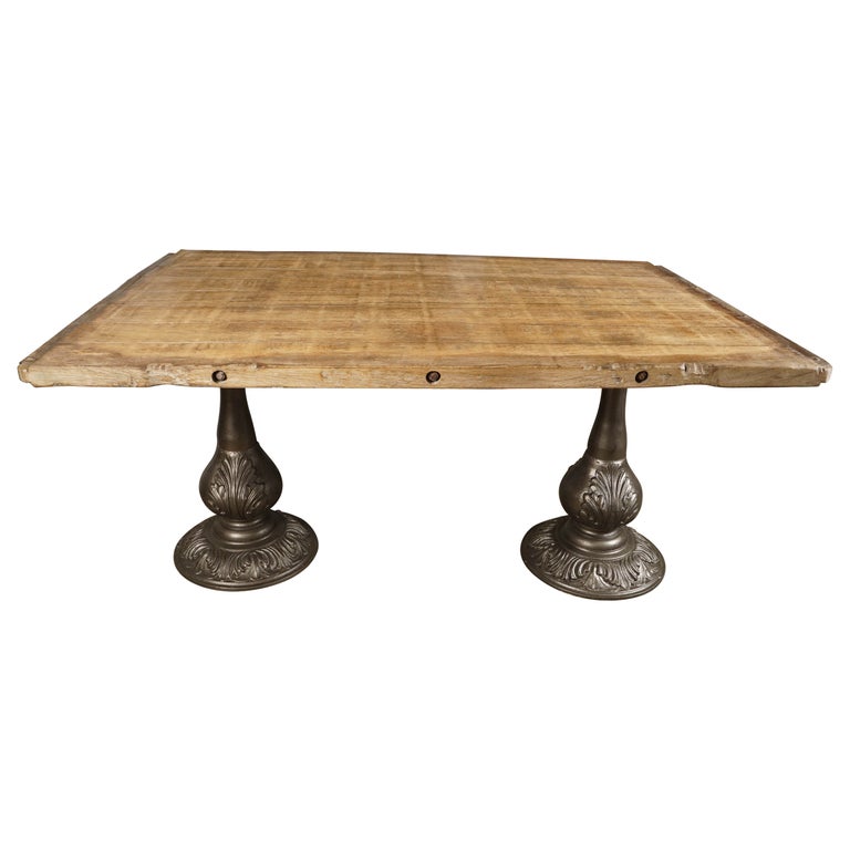 Combo Country Table of Wood and Cast Iron For Sale