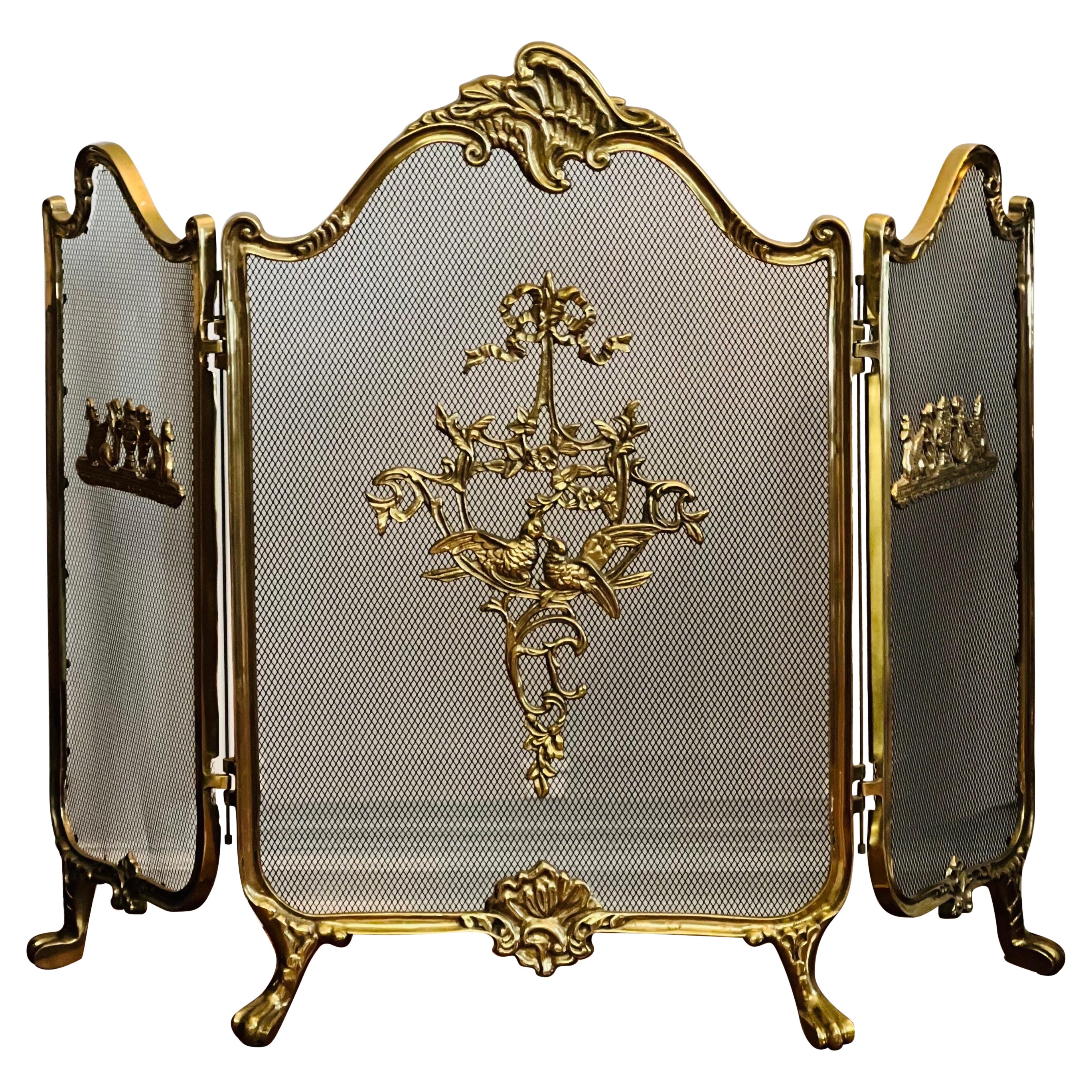 Vintage French Louis XVI Style Brass Fireplace Screen