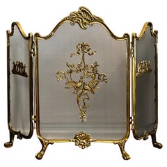 Vintage French Louis XVI Style Brass Fireplace Screen