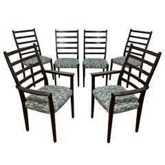 Set of Six Danish Modern Rosewood Ladder Back Dining Chairs by Svegards, Sweden