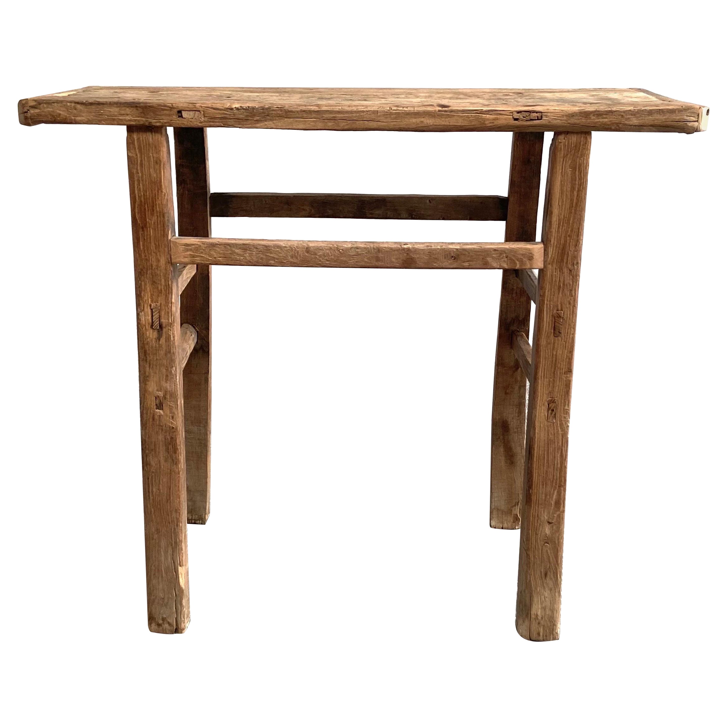 Vintage Elm Wood Console Table For Sale