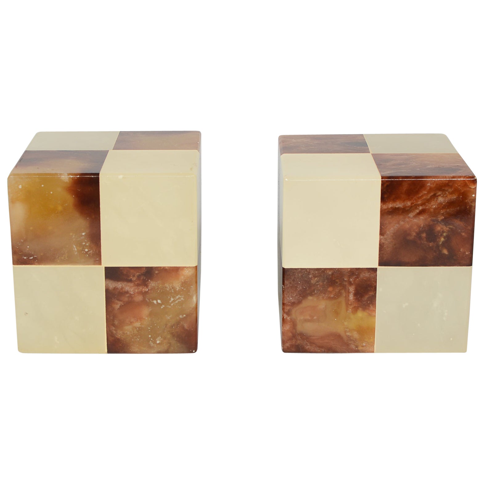 Gump's Checkerboard Alabaster Bookends Made in Italy