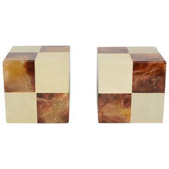 Vintage Gump's Checkerboard Alabaster Bookends Made in Italy