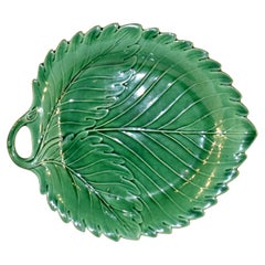 19th Century Majolica Leaf Handled Dish