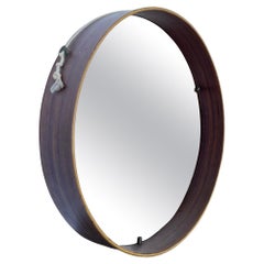 Italian Round Mirror with Rosewood Frame