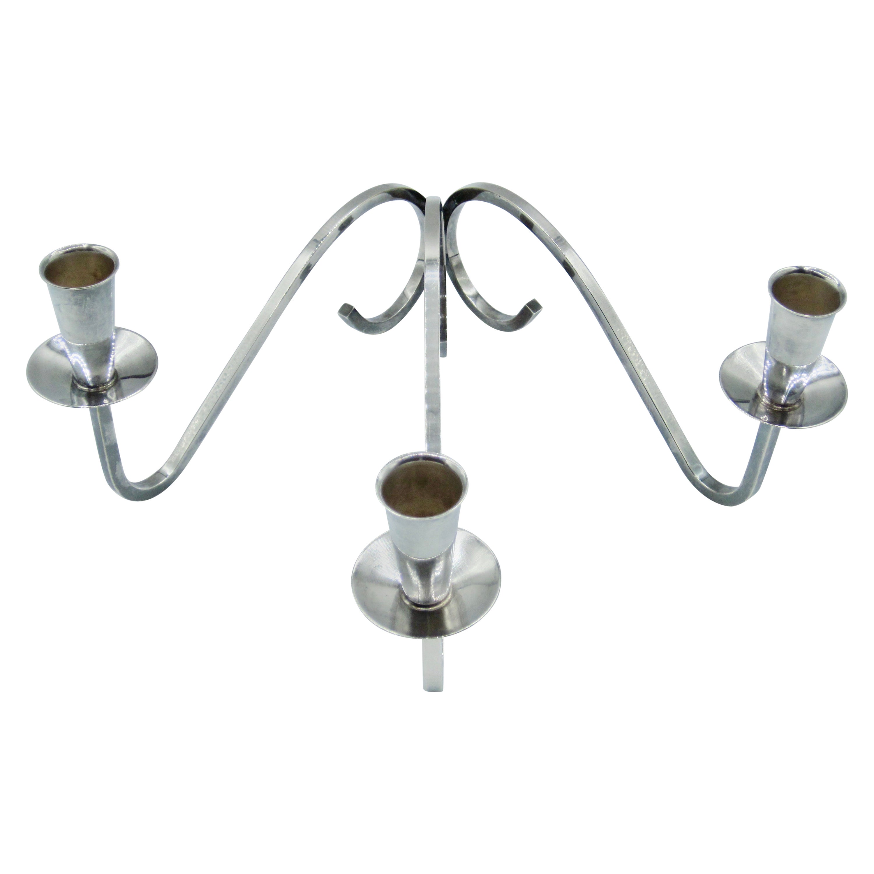 Modernist 3 Arm Curvilinear Candelabra by Fisher Silversmiths For Sale