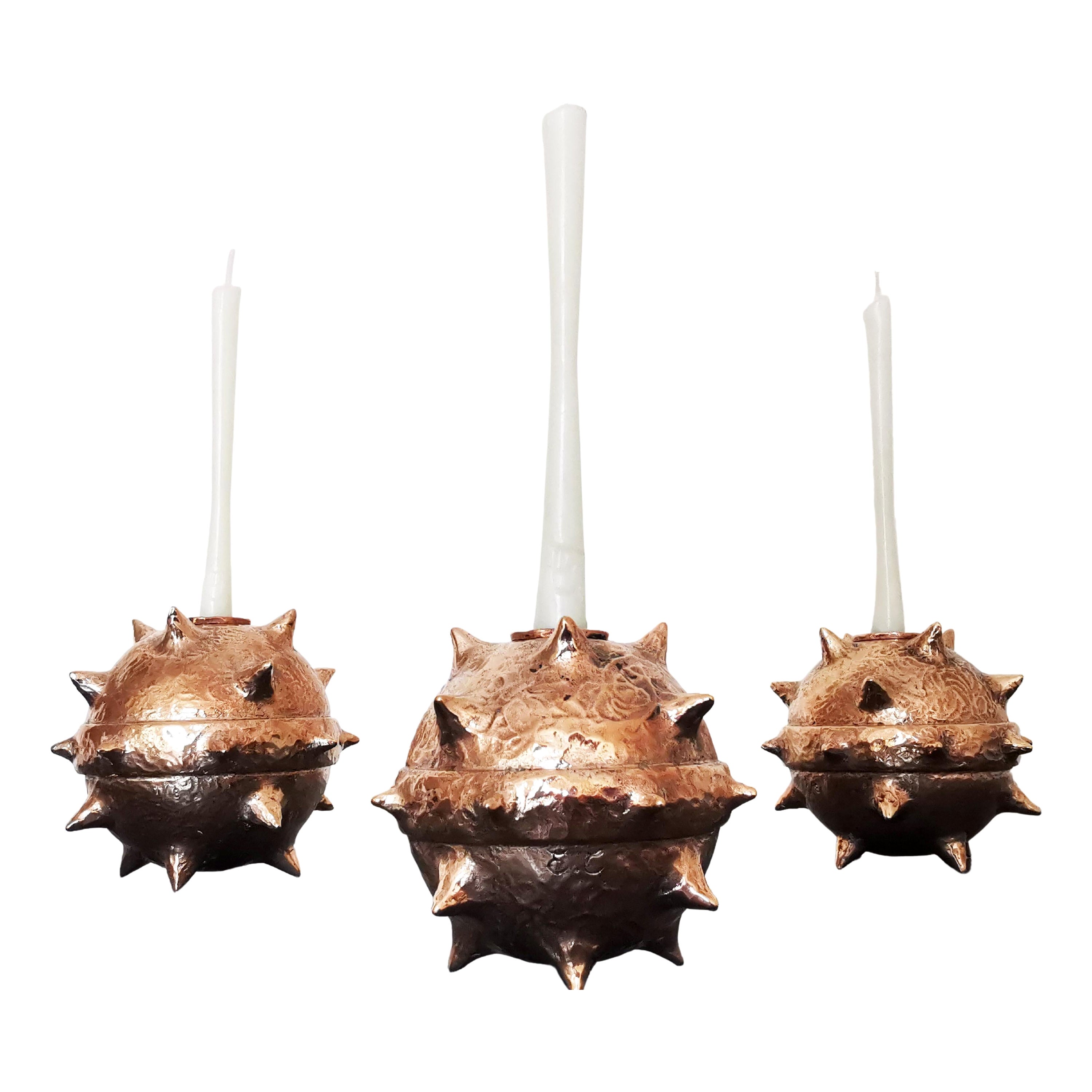 Set of 3 Bronze Candle Holders 'P' Roma Collection Sphaerae Limited Edition For Sale