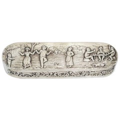 European Silver Antique German Hanau Dancing Playing Cards Scene Box