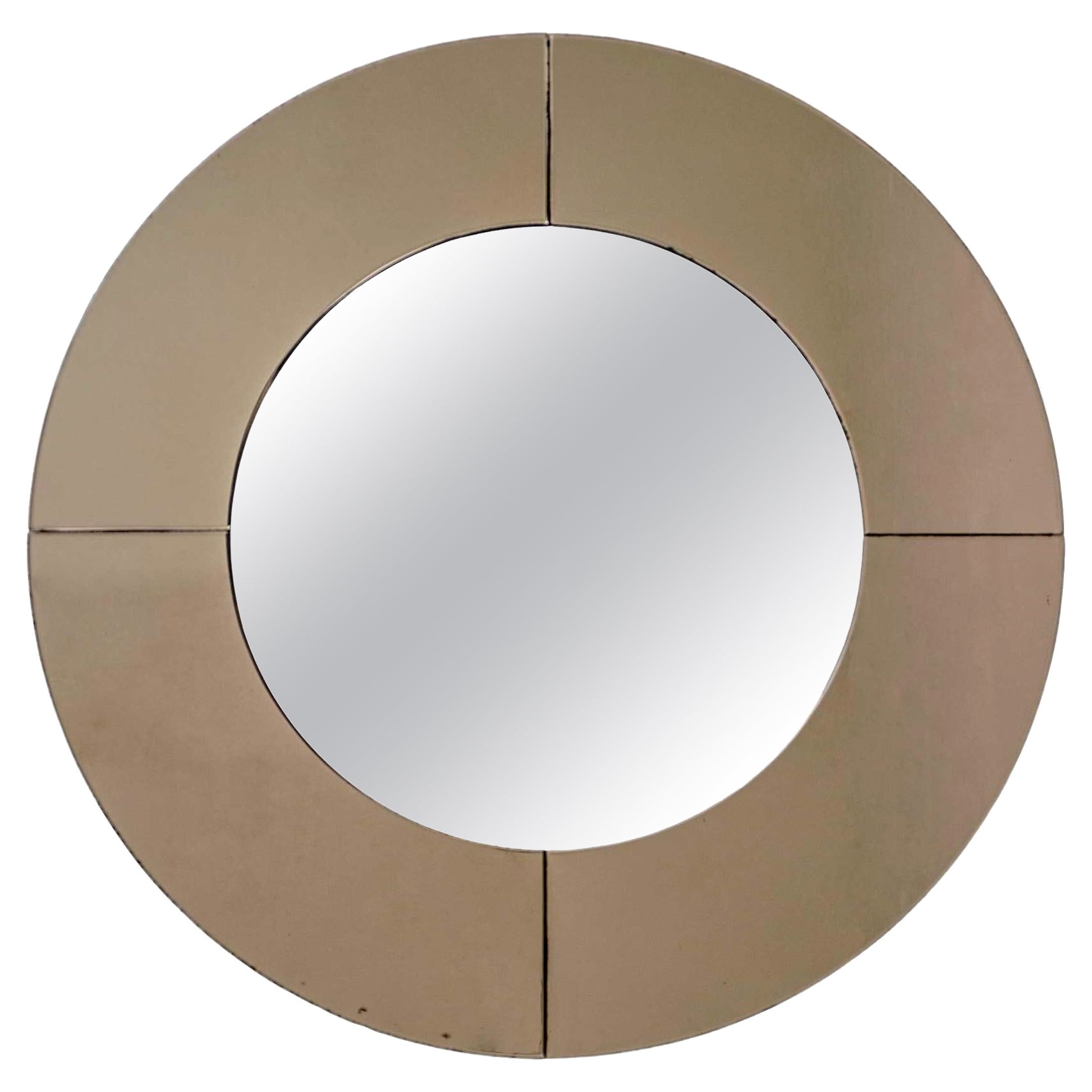 Mid-Century Modern Italian Smoked Round Large Mirror, 1970s For Sale