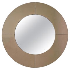 Retro Mid-Century Modern Italian Smoked Round Large Mirror, 1970s