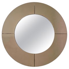 Grand miroir rond fumé italien moderne du milieu du siècle dernier, 1970