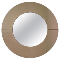 Vintage Mid-Century Modern Italian Smoked Round Large Mirror, 1970s