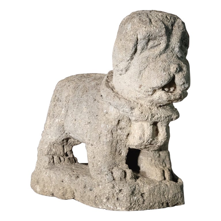 Naive Carved Limestone St Bernard Dog, 19th Century, Stone Carving For