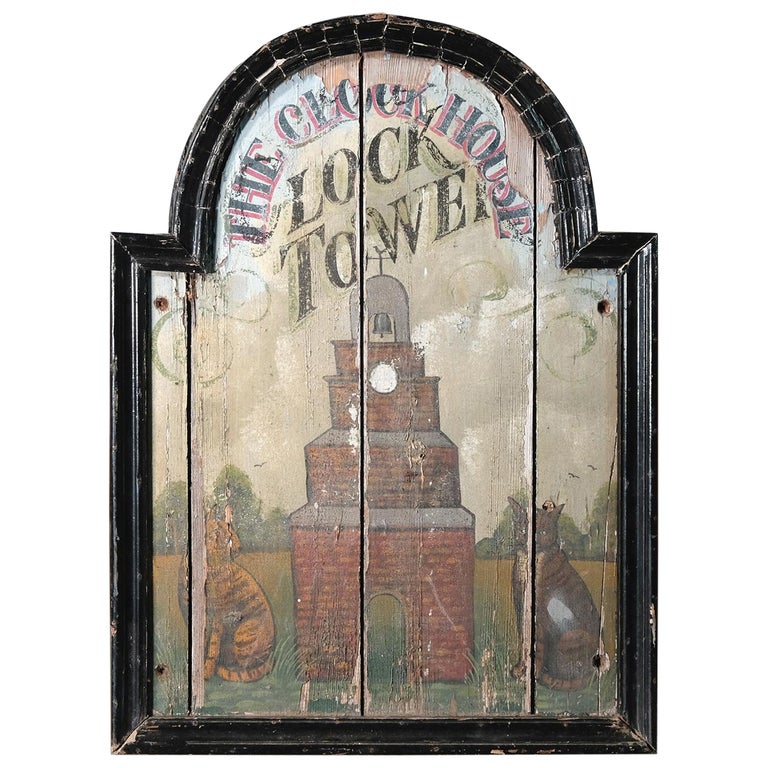 Clock Tower Tavern Sign, English Pub, Hand Painted For Sale at 1stDibs