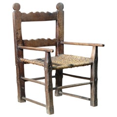 Rustic European Folk Art Chair, Vernacular and Primitive, Woven Seat