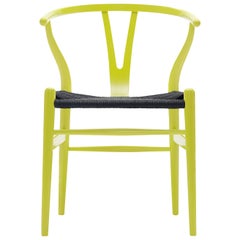 CH24 Wishbone Chair in Lime Green with Black Papercord Seat by Hans Wegner