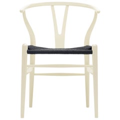 CH24 Wishbone Chair in Ivory White with Black Papercord Seat by Hans Wegner