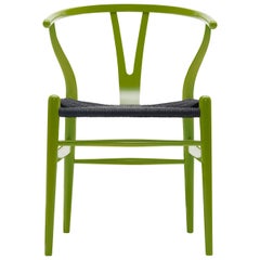 CH24 Wishbone Chair in Spring Green with Black Papercord Seat by Hans Wegner