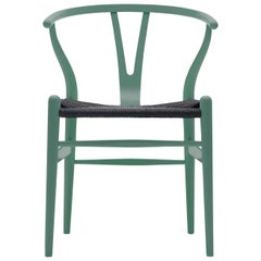 CH24 Wishbone Chair in Petrol Green with Black Papercord Seat by Hans Wegner
