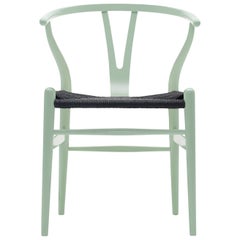 CH24 Wishbone Chair in Mint Green with Black Papercord Seat by Hans Wegner
