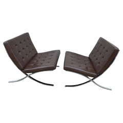 Used Pair of Mid-Century Modern Barcelona Chairs in Brown Leather, 1970's Generation