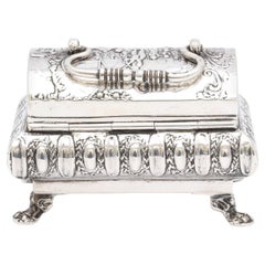 Renaissance Style Sterling Silver Paw-Footed Trinkets Box With Hinged Lid 