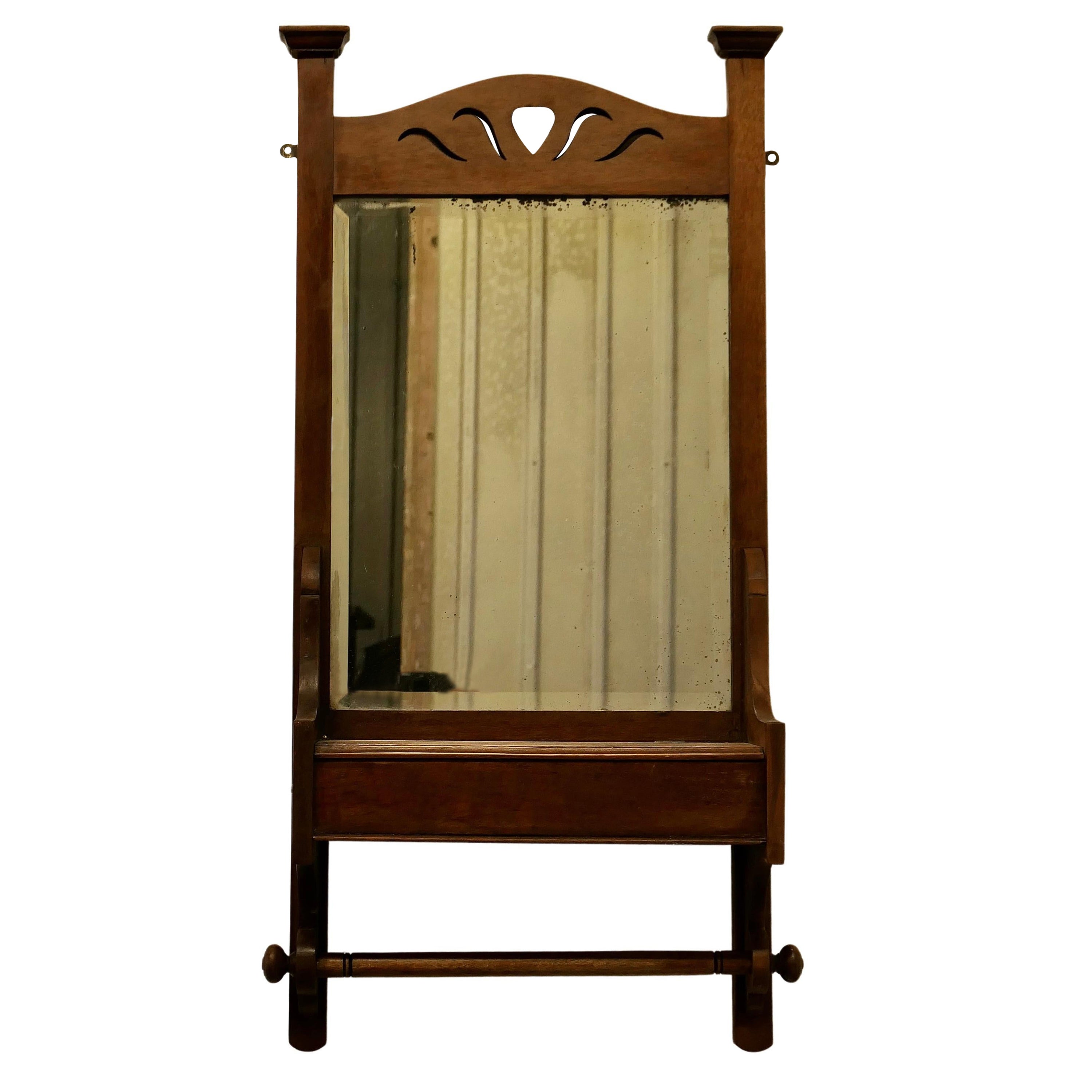 Arts and Crafts Bathroom Wall Mirror with Towel Rail For Sale