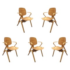 Sessel aus gebogenem Sperrholz von Joe Atkinson aus der Mitte des Jahrhunderts, 5er-Set