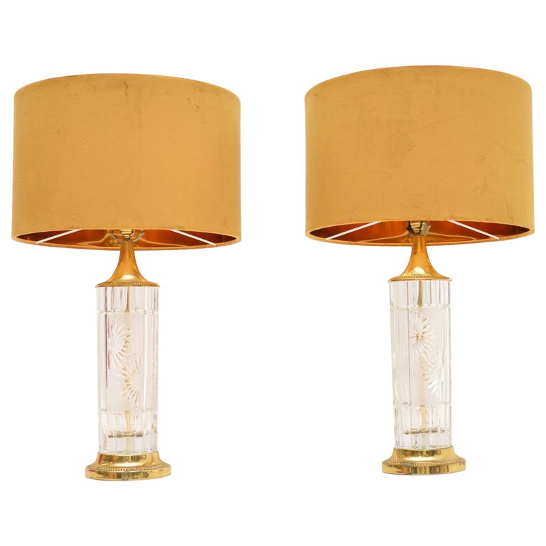 Pair of Antique Crystal and Brass Table Lamps at 1stDibs